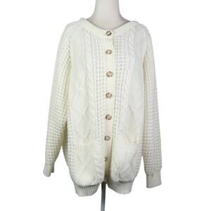 Vintage 90s Western Connection Cream Cable Knit Cardigan Sweater XL